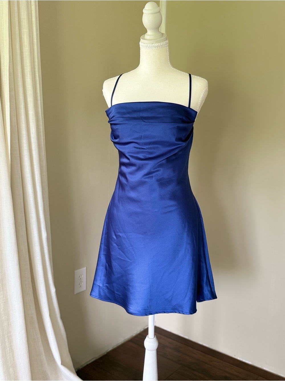 Lulus Luxe Simplicity Blue Satin Lace-Up Mini Dress Royal Blue - Picture 2 of 10